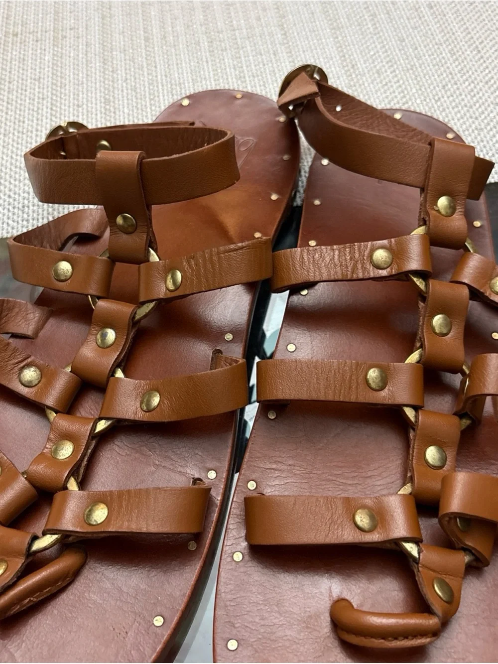 beek Crane stud  Leather Gladiator Sandals in Tan, size 8, handmade. - Picture 11 of 16